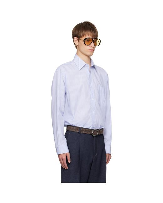Bottega Veneta White Stripe Cotton Poplin Shirt for men