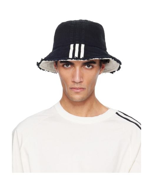 Y-3 Black Denim Stripes Bucket Hat for men