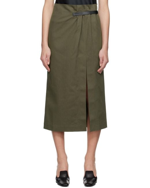 J.W. Anderson Green Khaki Strap Detail Slit Midi Skirt
