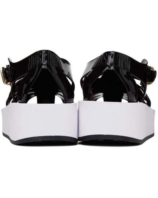 Moschino Black Flatform Caged Sandals