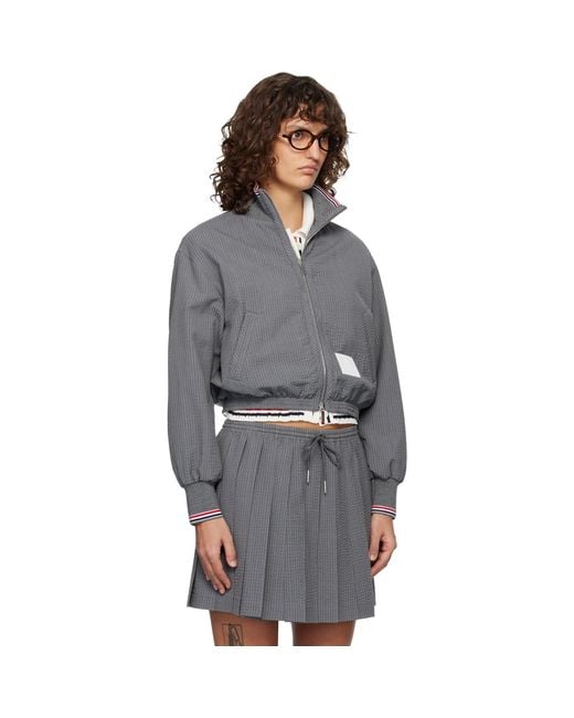 Thom Browne Gray Wool Seersucker Zip Up Track Jacket