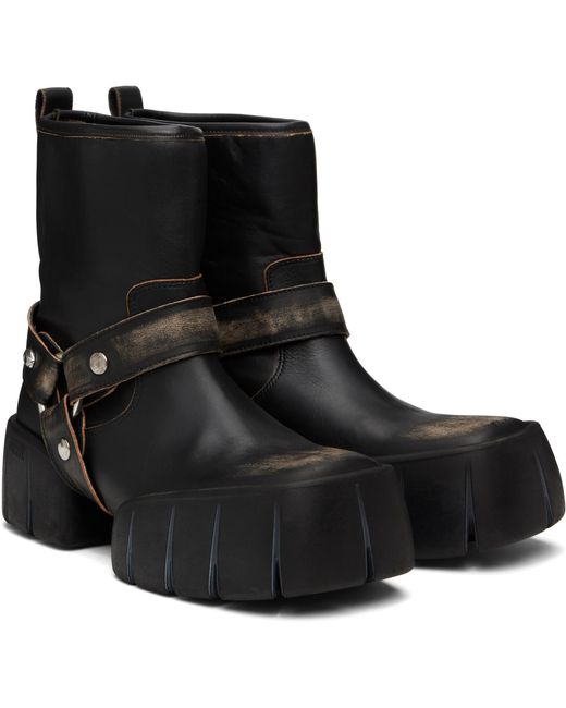 DIESEL Black D-Tex Distressed Leather Biker Boots for men