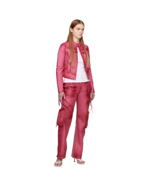 Blumarine Red Pink Guêpière Leather Biker Jacket