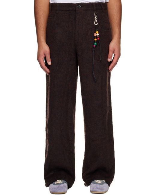 Song For The Mute Black Burgundy Comfy Wool Wide Leg Trousers for men