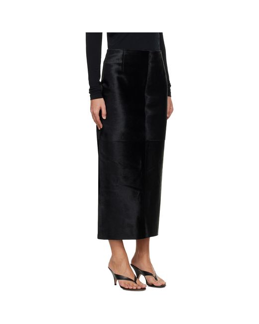 Nour Hammour Black Elisse Long Pencil Ponyhair Skirt