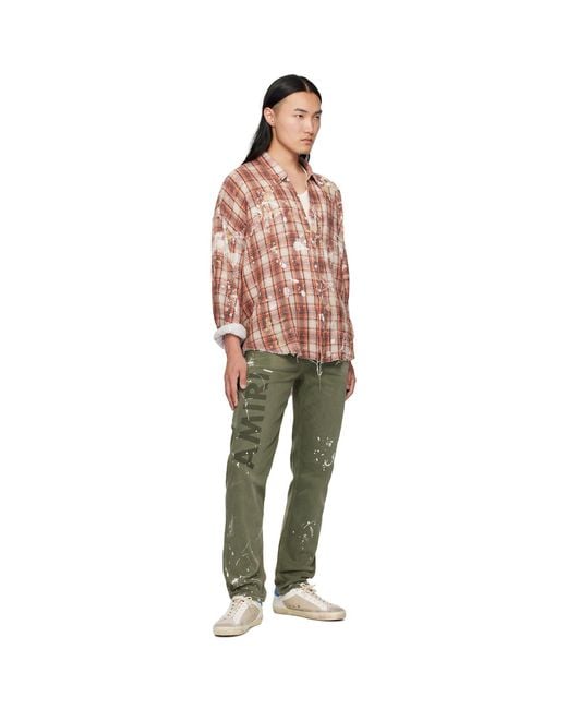 Amiri Green Khaki Army Logo Painted Slim Workman Jeans for men