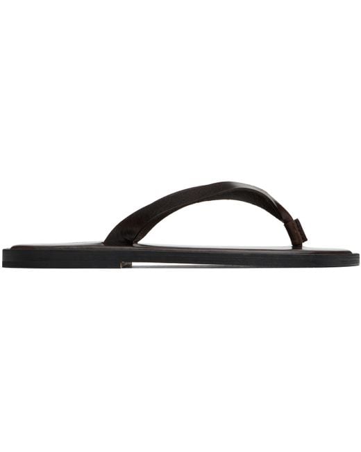 Auralee Black Leather Tong Flip-Flops for men