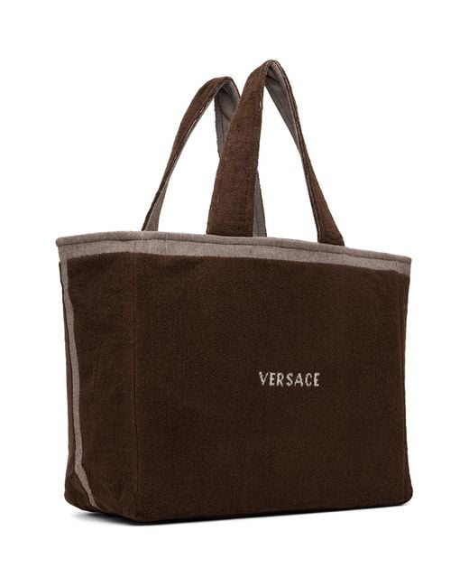 Versace Brown Cotton-Terry Jacquard Tote