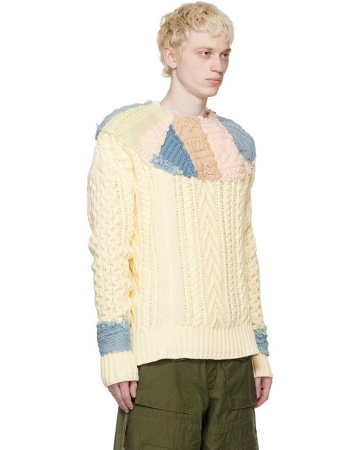 Greg Lauren Natural Stitchwork Fair Isle Sweater for men