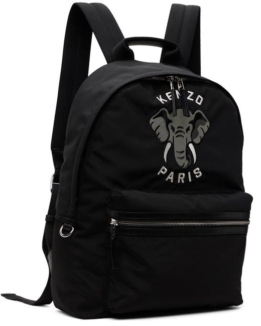 KENZO Black Paris Logo Backpack for men