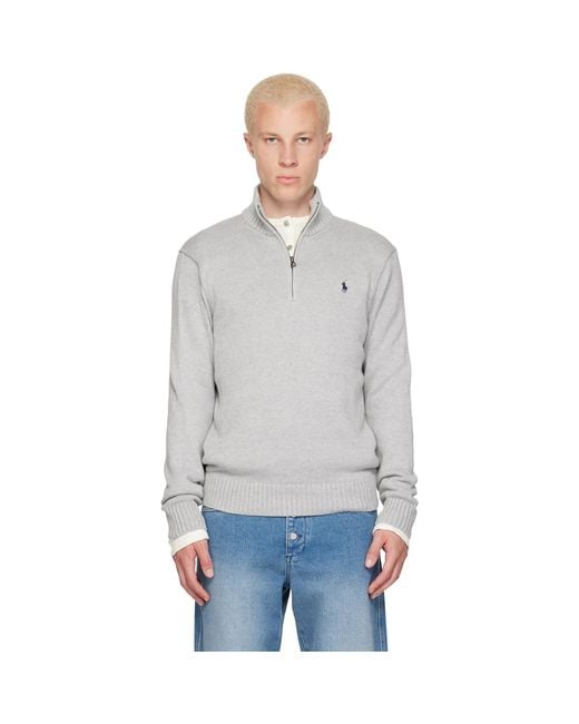Polo Ralph Lauren Gray Knit Embroidered Logo Track Jacket for men
