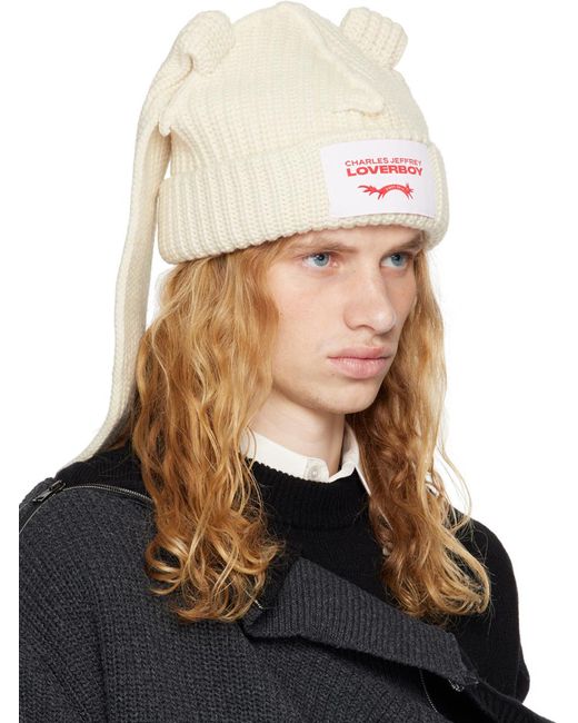 Charles Jeffrey Black Off- Chunky Rabbit Beanie for men