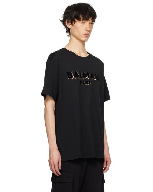T-shirt noir à logo métallique floqué Balmain pour homme en coloris Black