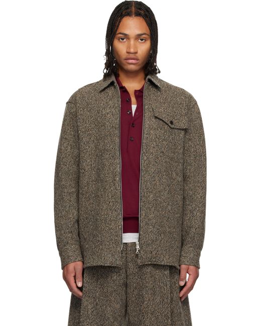 Dries Van Noten Brown Tweed Zipped Shirt for men
