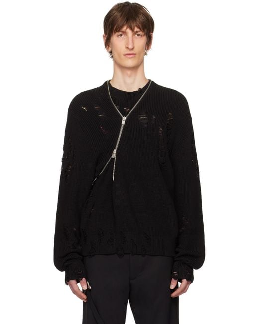 HELIOT EMIL Black Distressed Sweater for men