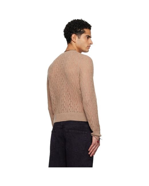 Dries Van Noten Black Taupe Lace Stitch Alpaca Sweater for men