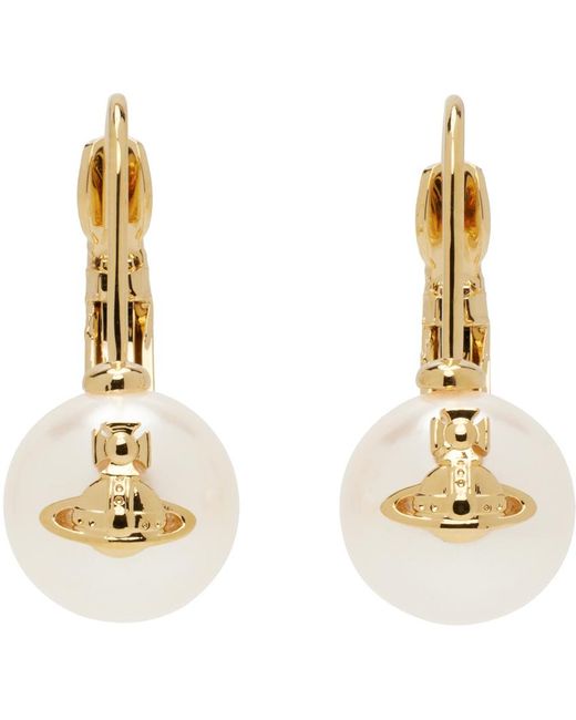 Vivienne Westwood Metallic Gold & White Gia Drop Earrings