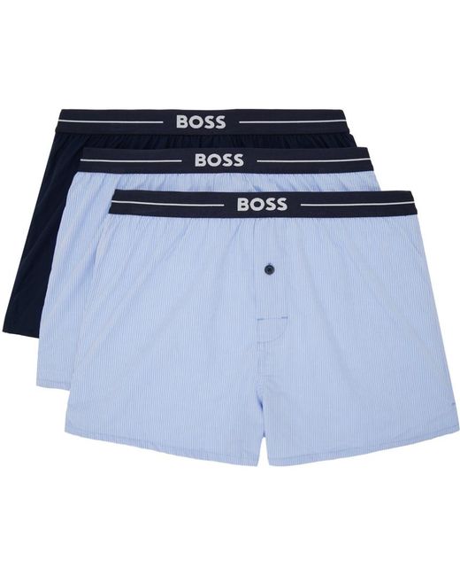 Ensemble de trois boxers bleus Boss pour homme en coloris Blue