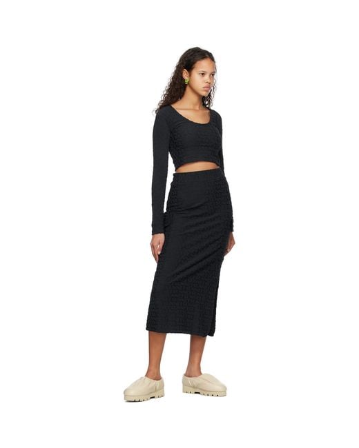 Sunnei Black Allover Long Sleeve T-shirt