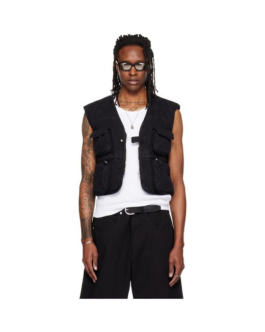 Lu'u Dan Black Wadded Cargo Vest for men