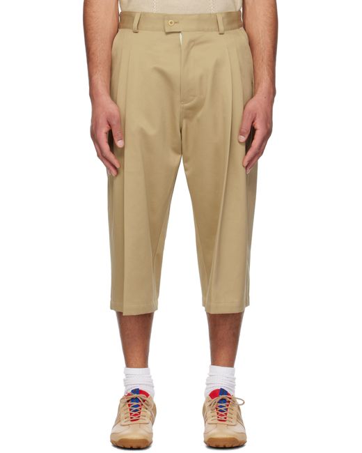 メンズ rice nine ten ベージュ Three Quarter ツータック チノショートパンツ Natural