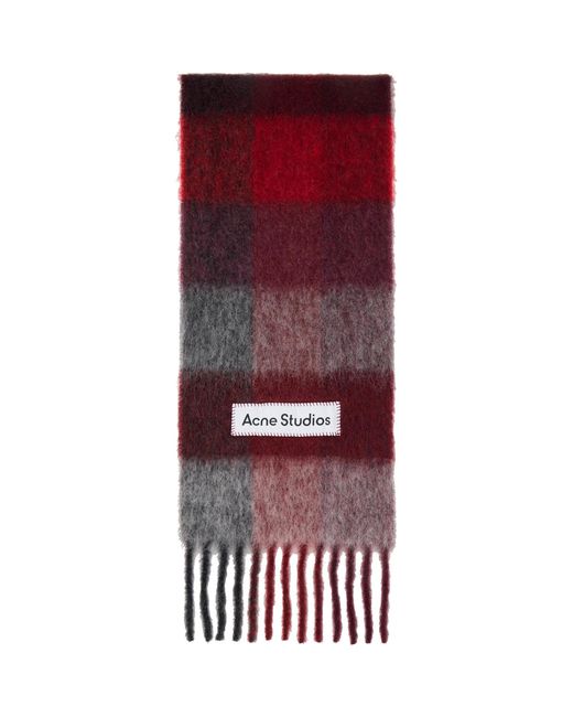 Acne Red Mohair Checked Scarf
