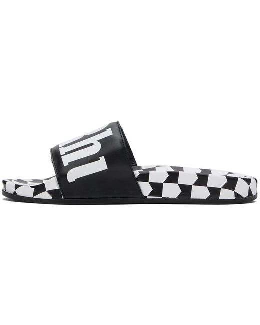Rhude Black Checkered Leather Slides for men