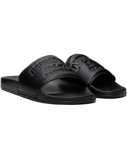 DSquared² Black Embossed-Logo Slides for men