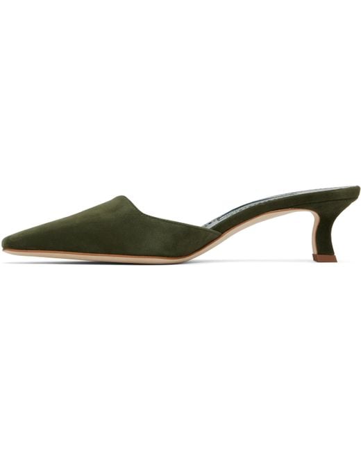 Manolo Blahnik Black Khaki Moiramu Mules