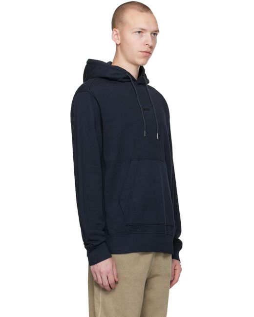 Boss Blue Navy Garment-dyed Hoodie for men