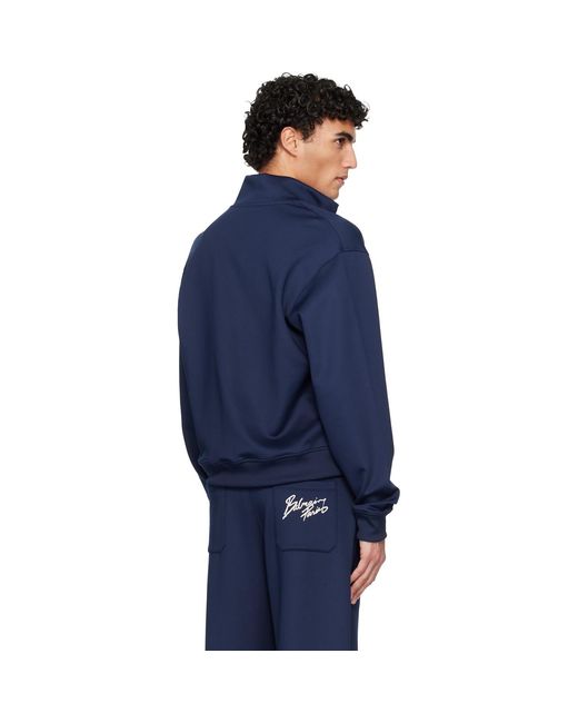 Balmain Blue Printed Signature Track Jacket for men