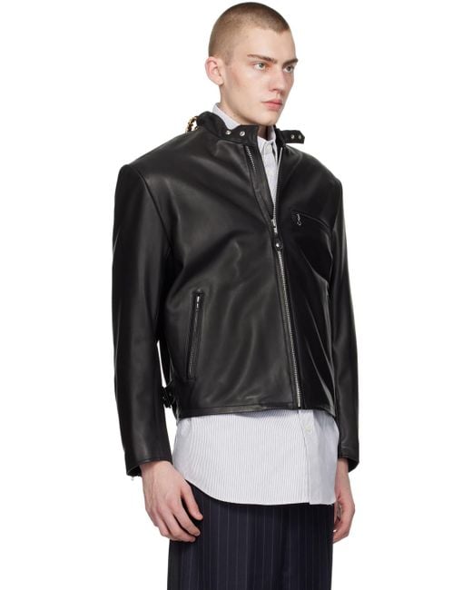 Doublet Black Chain Handle Leather Jacket for men