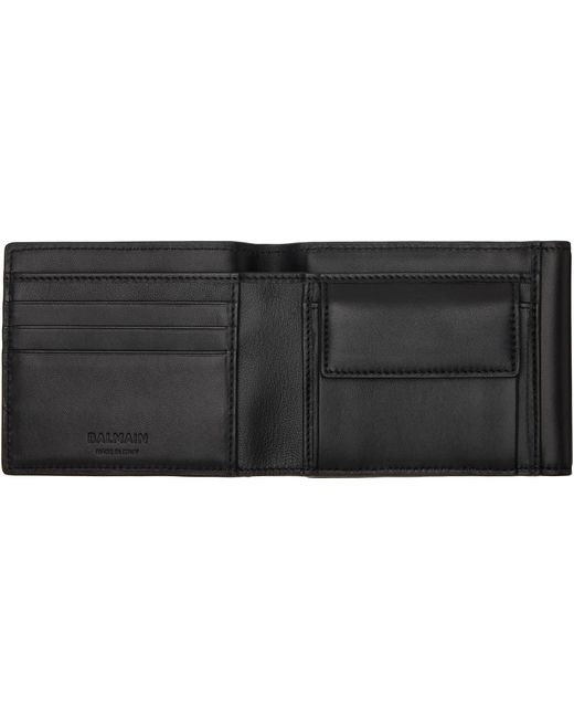 Balmain Black Smooth Leather Trifold Wallet for men