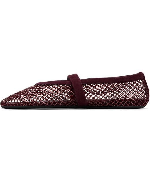 Alaïa Black Burgundy Strass Fishnet Ballerina Flats