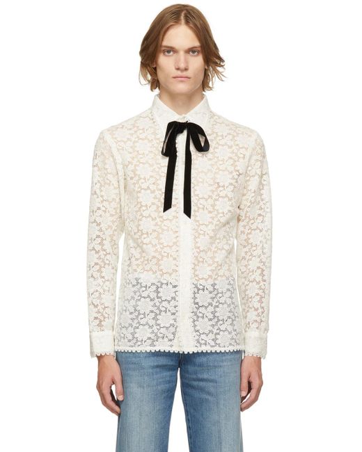 Gucci Cotton Off-white Floral Macrame Shirt for Men - Lyst