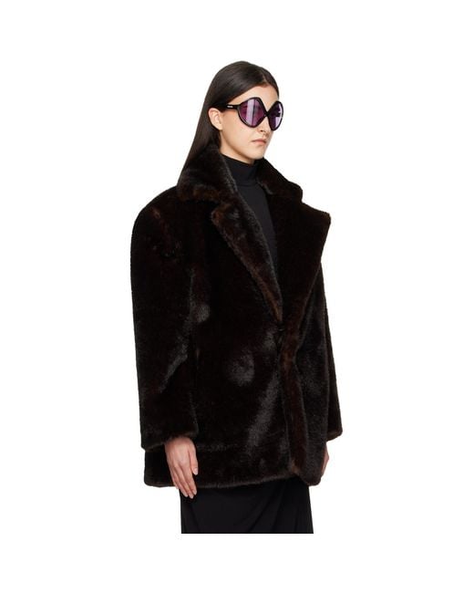 Coperni Black Notched Lapel Faux-Fur Coat