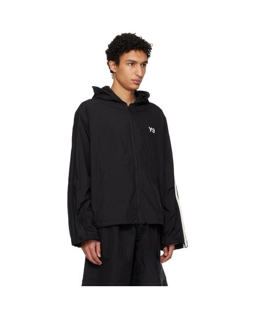 Y-3 Black Nylon Wired 3 Stripes Track Jacket for men