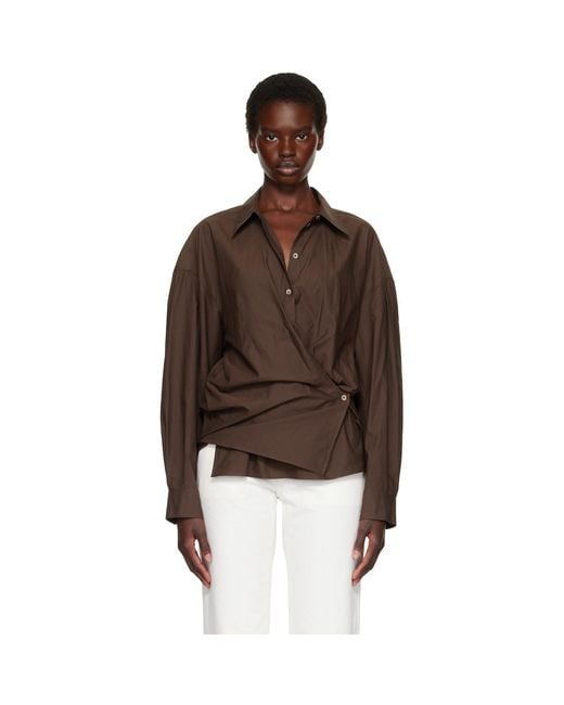 Lemaire Brown Straight Collar Twisted Shirt
