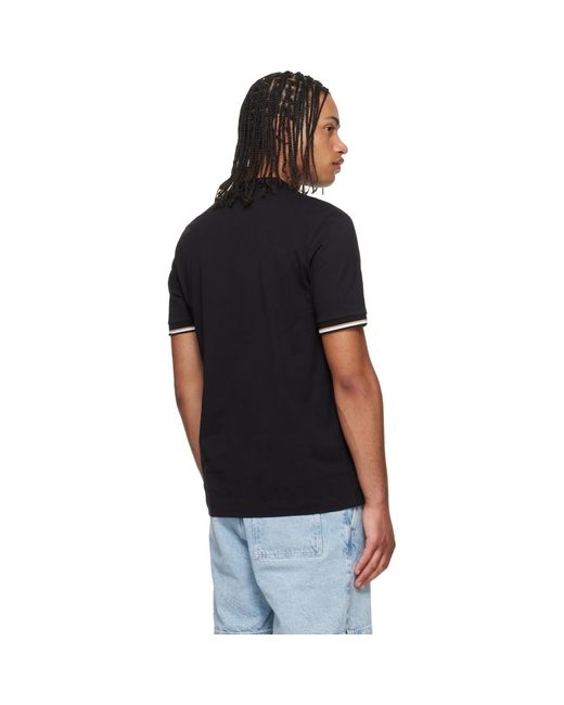 Boss Black Cotton-Jersey Signature-Stripe Cuffs T-Shirt for men