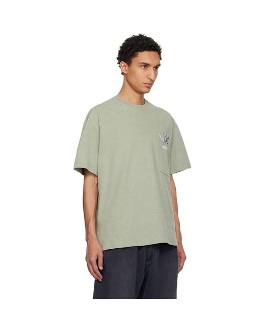 Wooyoungmi Green Khaki Flower Back Logo T-Shirt for men