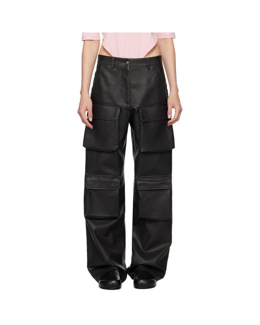 MSGM Black Pocket Faux-leather Cargo Pants