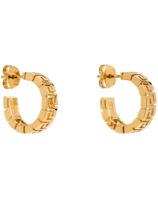 Versace Black Gold Greca Hoop Earrings for men