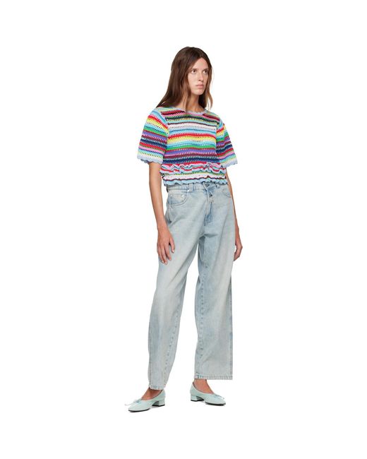 Ganni Blue Striped Crochet Sweater