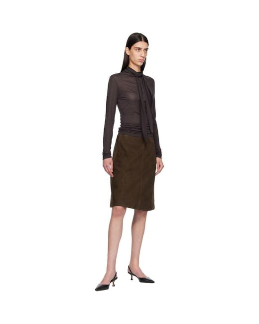 Totême  Black A-line Suede Midi Skirt