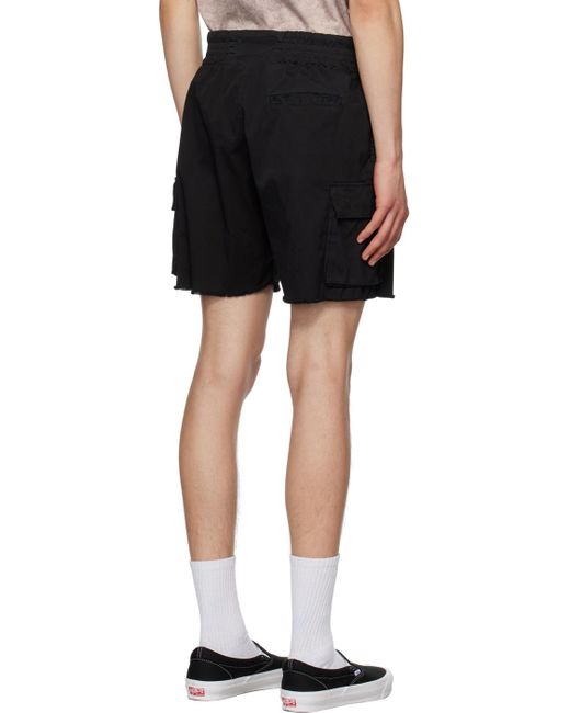 Les Tien Black Cargo Pocket Shorts for men