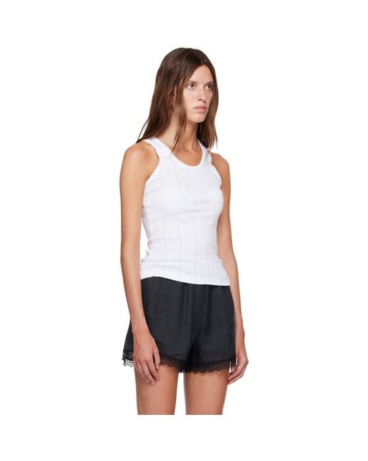 Ganni White Compact Pointelle Rib Jersey Tank Top