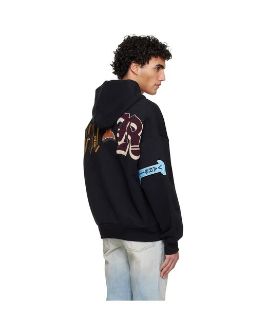 Amiri Black Varsity Patch Oversized Zip Hoodie for men