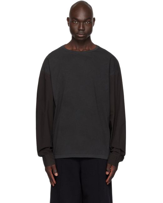 MM6 by Maison Martin Margiela Black Gray Paneled Long Sleeve T-shirt for men