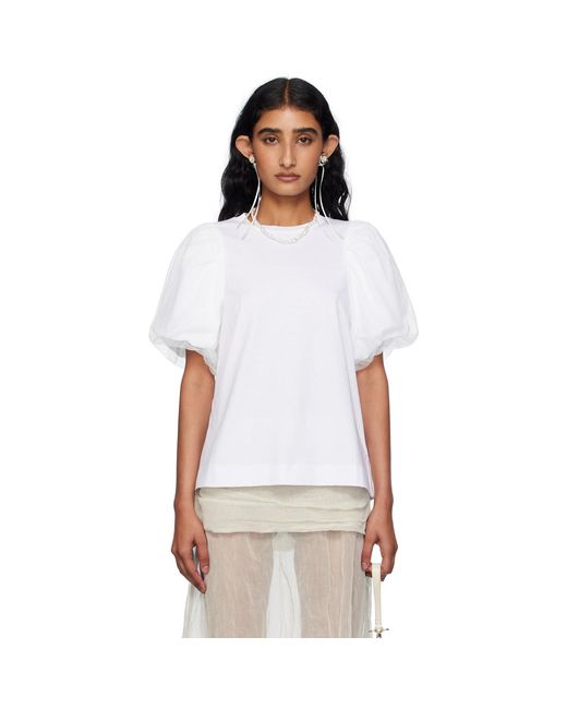 Simone Rocha White Tulle Overlay Puff Sleeve T-Shirt