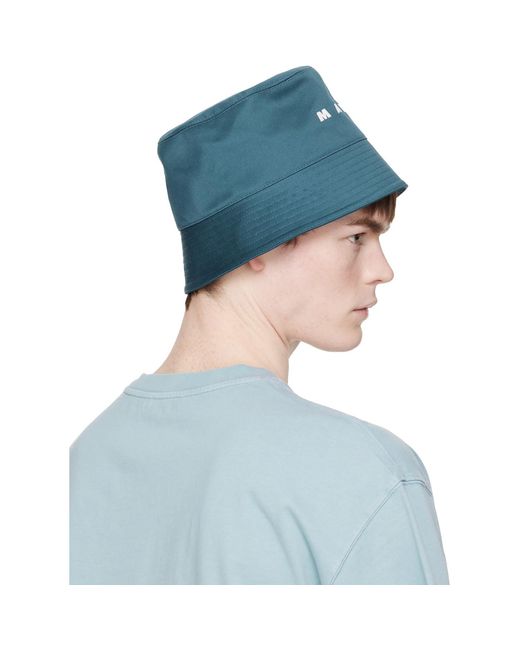 Marni Blue Embroidered Logo Water-Repellent Gabardine Bucket Hat for men
